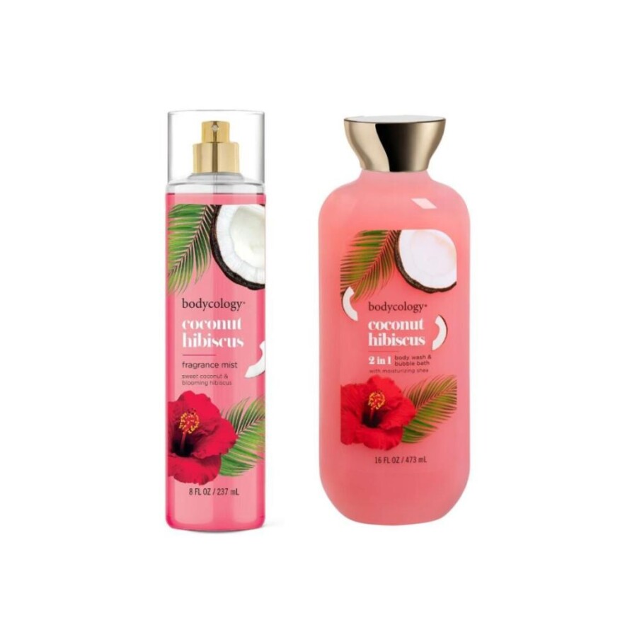Bodycology Hindistan Cevizi ve Hibiskus Kokulu Vücut Spreyi ve Duş Jeli – Kadın Bakım Seti - 1