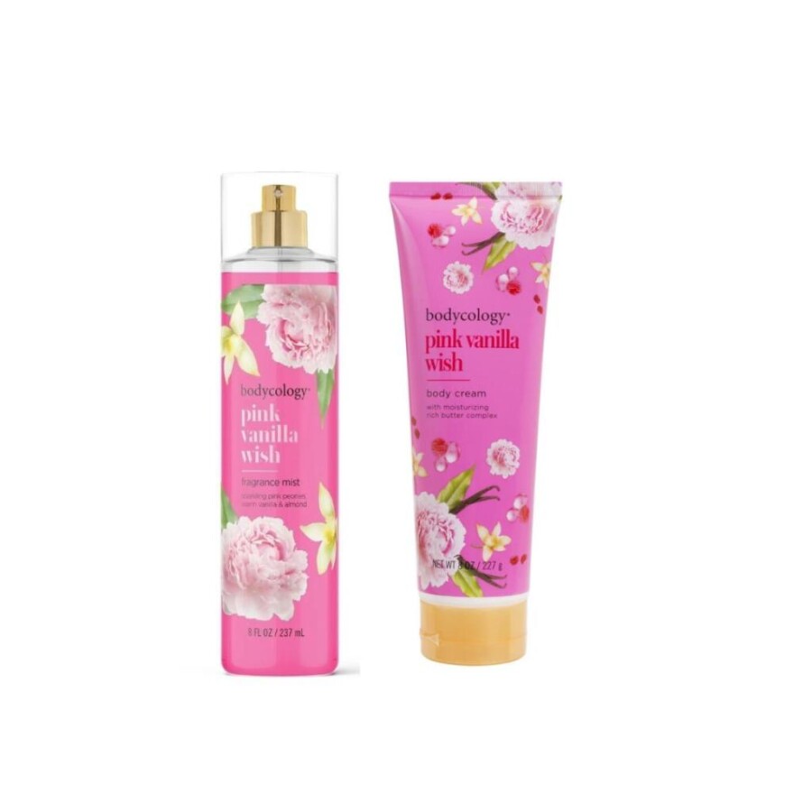 Bodycology Pink Vanilla Wish Kadın Vücut Spreyi ve Krem Seti – Çiçeksi Vanilya Kokulu Bakım - 1