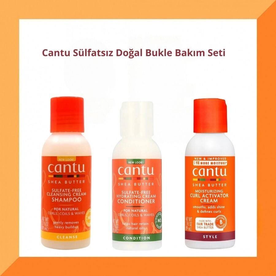 Cantu Sülfatsız Doğal Bukle Bakım Seti - 3'lü Mini Boy (89 ml)( Krem Şampuan,Nemlendirici Saç Kremi,Bukle Belirginleştirici Krem) - 1