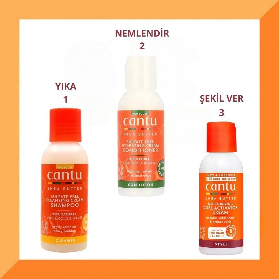 Cantu Sülfatsız Doğal Bukle Bakım Seti - 3'lü Mini Boy (89 ml)( Krem Şampuan,Nemlendirici Saç Kremi,Bukle Belirginleştirici Krem) - 2