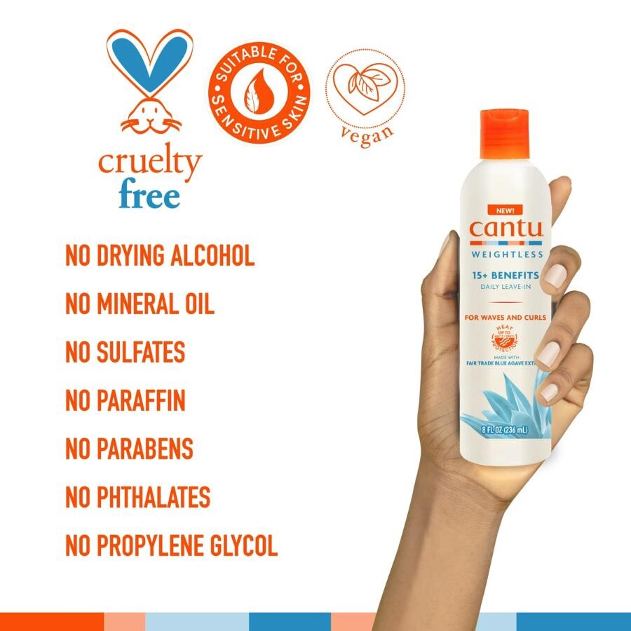 Cantu Weightless Ağırlaştırmayan 15+ Etki Günlük Durulanmayan Saç Bakım Kremi (236 ml)- Kıvırcık, Dalgalı Saç - 3