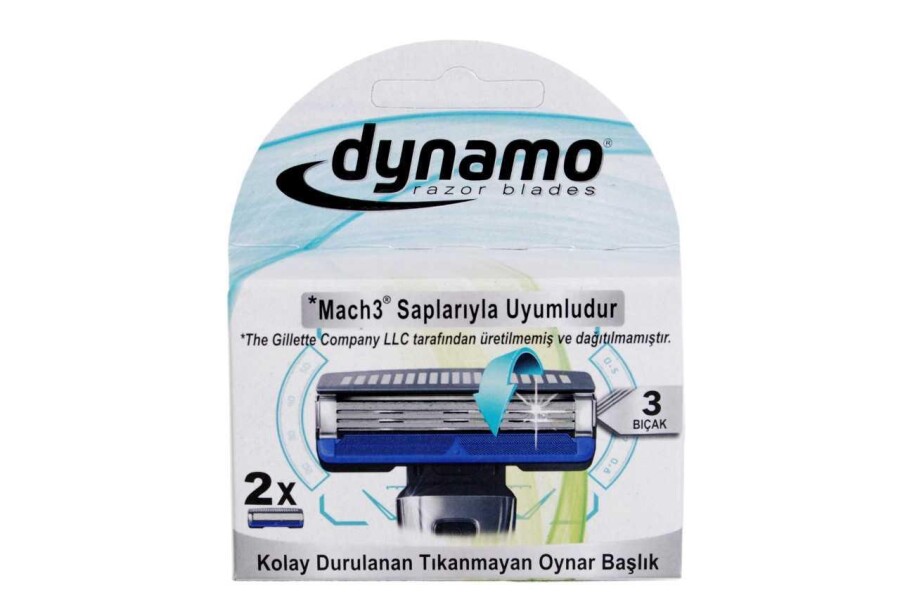 Dynamo 3 Bıçaklı Mach 3 Uyumlu Erkek Sistem Tıraş Bıçağı 2 Yedek Başlık - 1