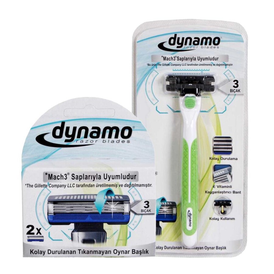 Dynamo 3 Bıçaklı Mach 3 Uyumlu Erkek Sistem Tıraş Bıçağı + 2 Yedek Başlık Set - 1