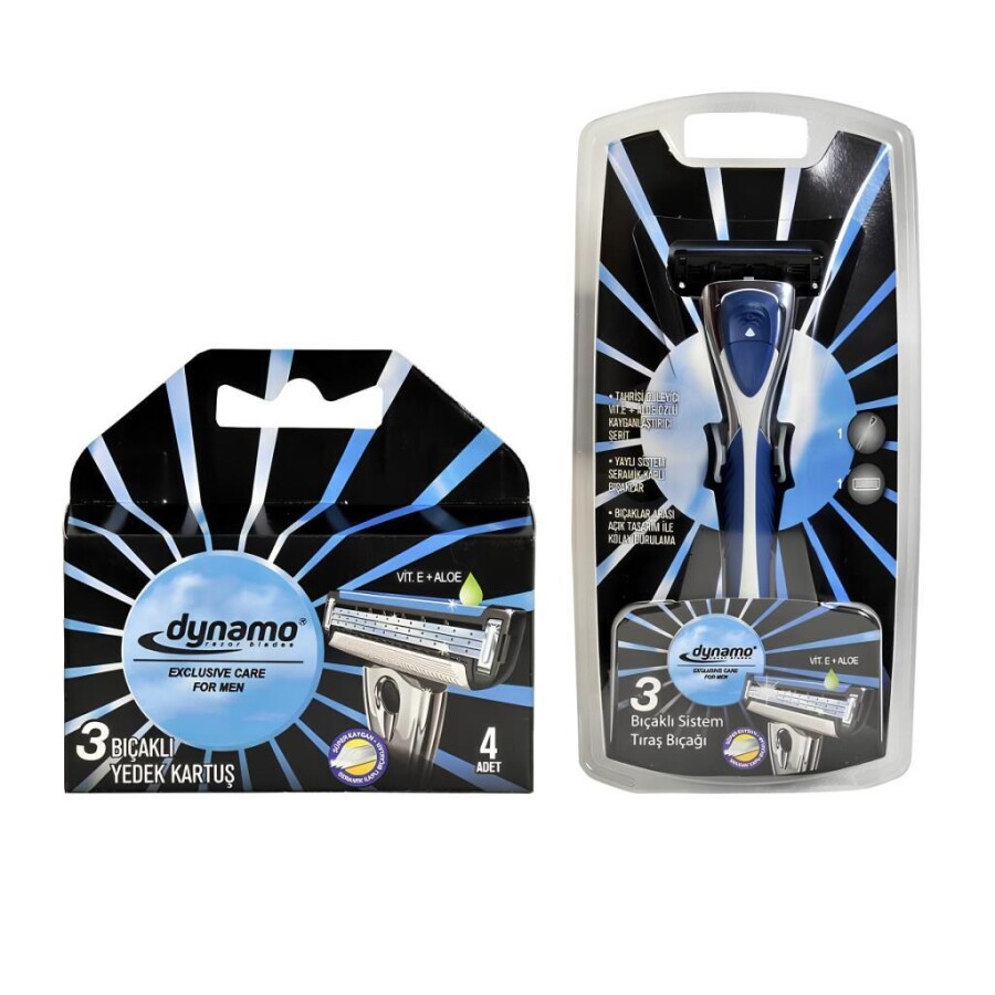 Dynamo 3 Bıçaklı Sistem Erkek Tıraş Bıçağı ve 4 Adet Yedek Kartuş - 1