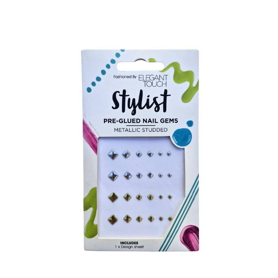 Elegant Touch Stylist Metallic Studded Hazır Yapışkanlı Tırnak Taşları – Gümüş ve Altın Rengi - 1