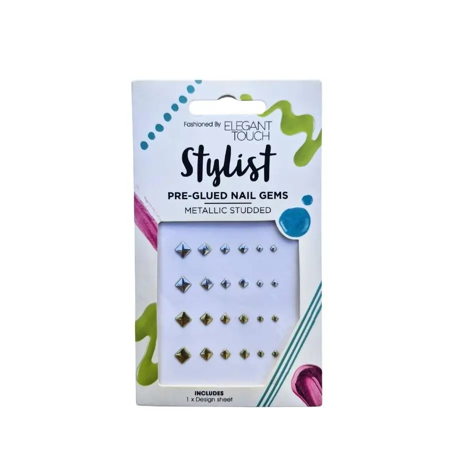 Elegant Touch Metallic Studded Yapışkanlı Tırnak Taşları – Gümüş & Altın - 1