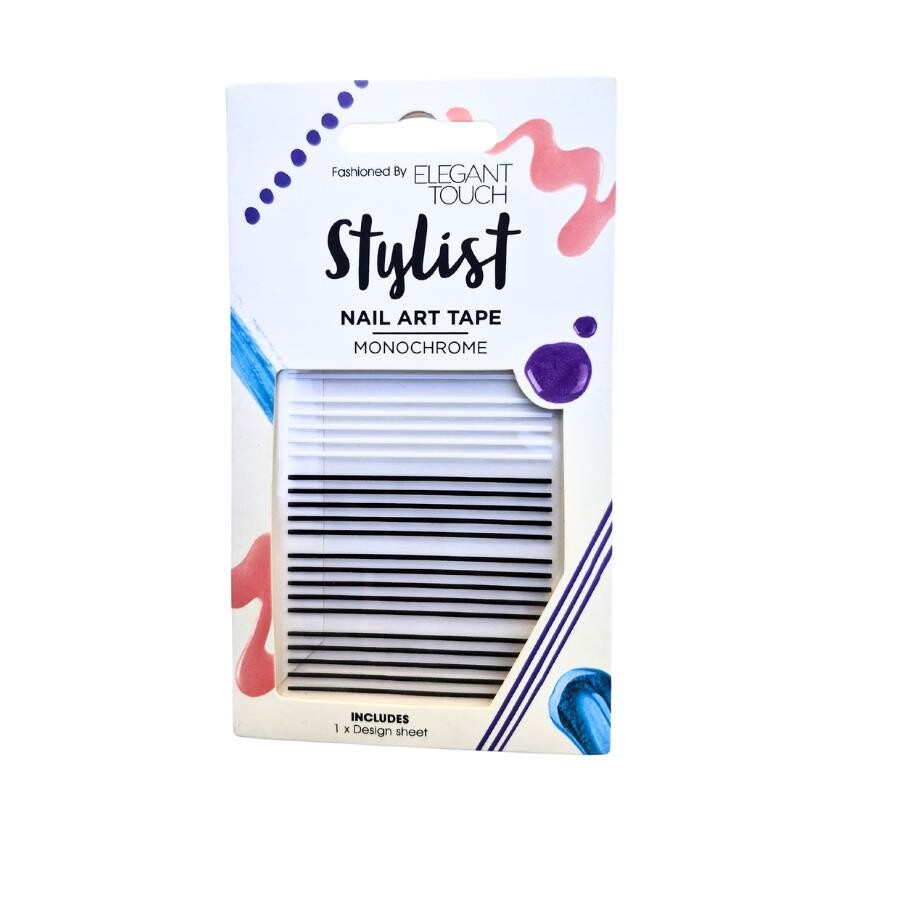 Elegant Touch Monochrome Tırnak Sticker Seti – Siyah-Beyaz Şerit Bant - 1