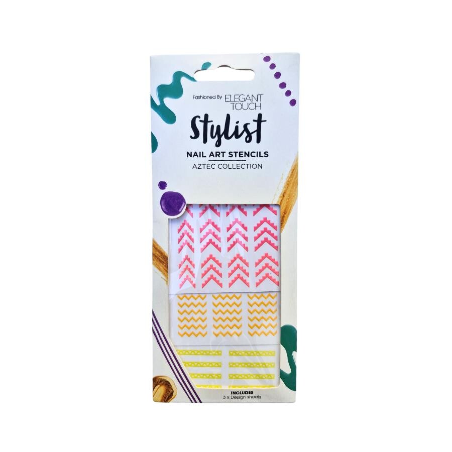 Elegant Touch Stylist Nail Art Şablon Seti – Aztec Collection 3 Adet Renkli Tırnak Bant Süsü - 1