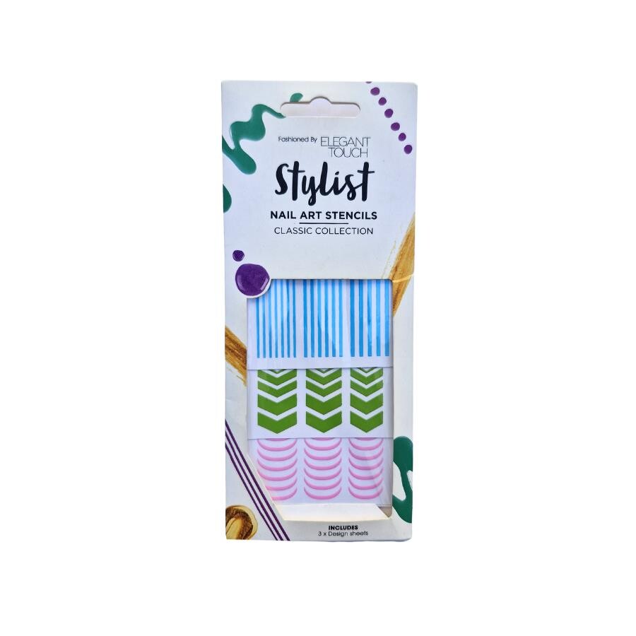Elegant Touch Stylist Nail Art Şablon Seti – Classic Collection 3 Adet Renkli Tırnak Bant Süsü - 1