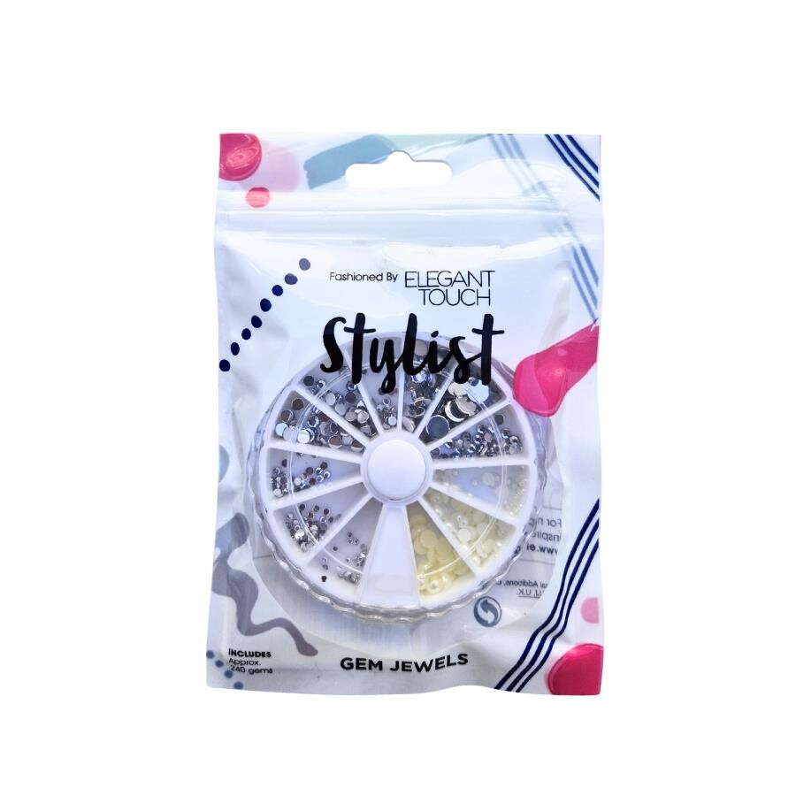 Elegant Touch Nail Art Taş Seti – Gümüş & İnci Renk, 240 Adet - 1