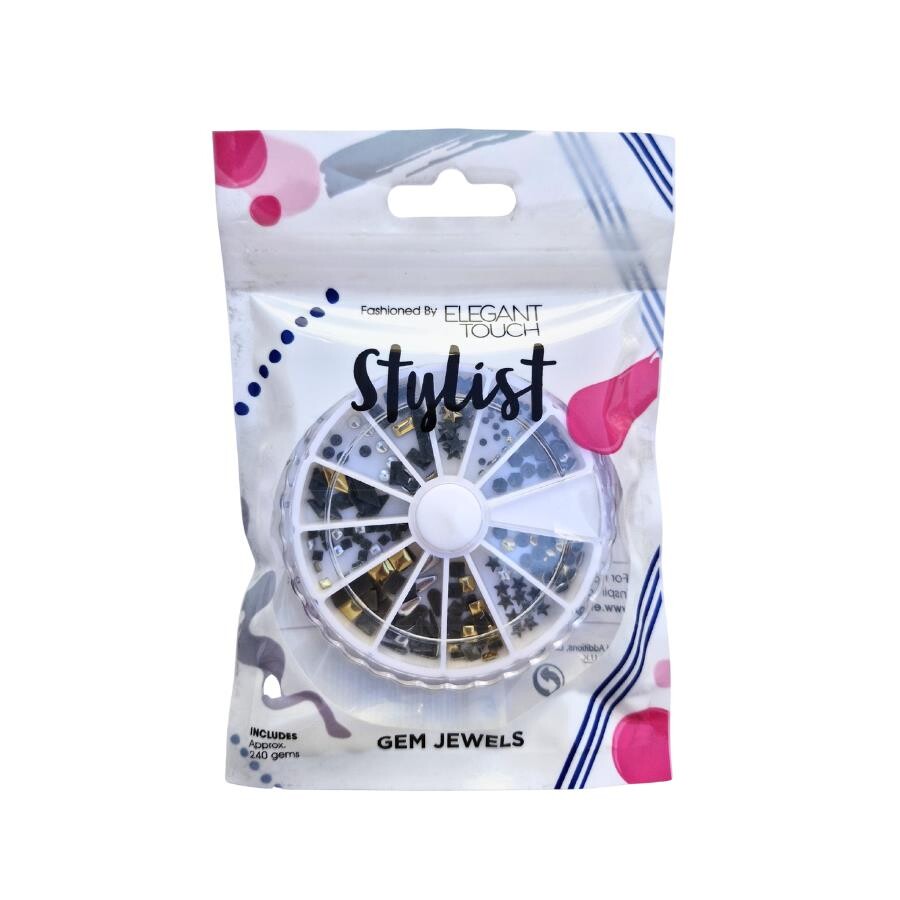 Elegant Touch Stylist Nail Art Taş Seti Siyah-Sarı Farklı Desenlerde 240 Adet - 1