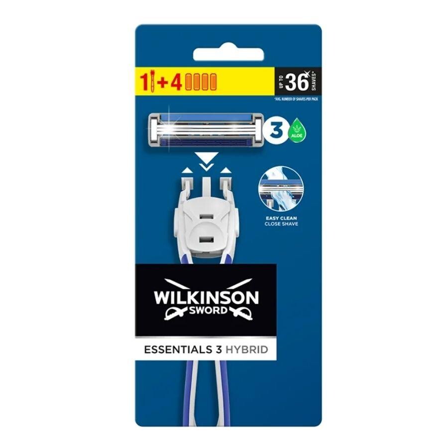 Wilkinson Essentials 3 Hybrid Erkek Tıraş Bıçağıi Sapı + 4 Yedek Kartuş - 1