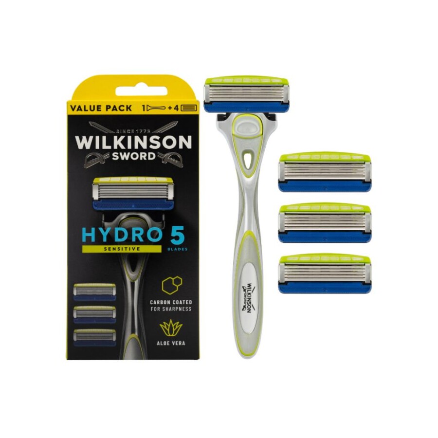 Wilkinson Sword Hydro 5 Sensitive Aloe Veralı Tıraş Bıçağı Sapı + 4 Yedek Kartuş - 1