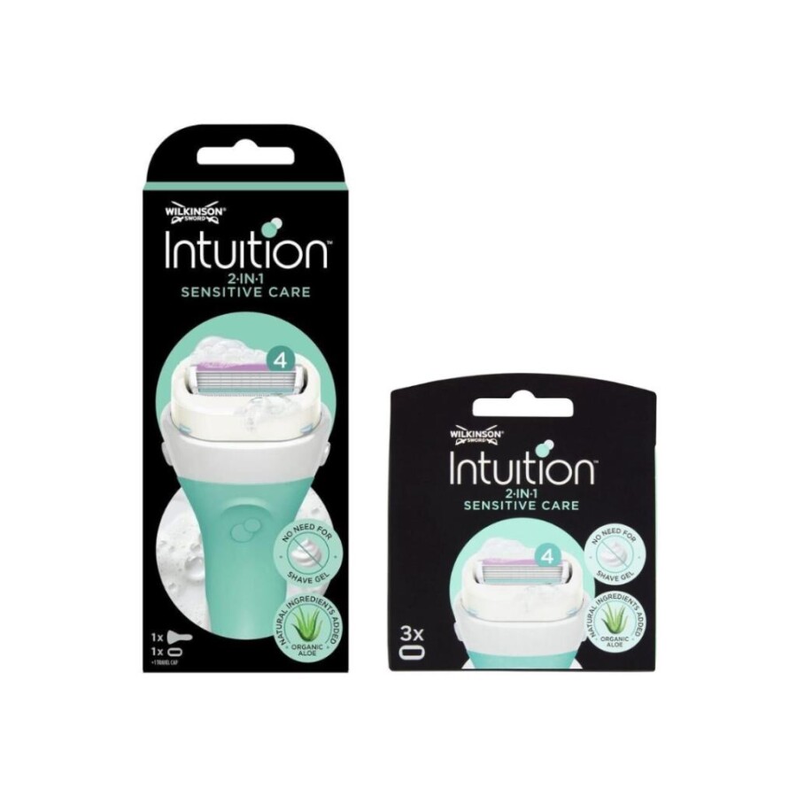 Wilkinson Sword Intuition 2 in 1 Sensitive Care Kendinden Sabunlu 4 Bıçaklı Kadın Tıraş Bıçağı + 3 Yedek Başlık - 1