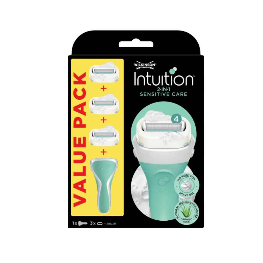 Wilkinson Sword Intuition Sabunlu 4 Bıçaklı Tıraş Bıçağı Sapı + 3 Yedek Başlık - 1