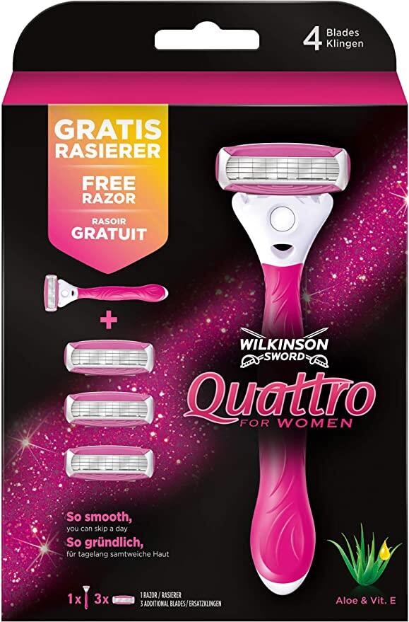 Wilkinson Sword Quattro Kadın Tıraş Bıçağı + 3 Yedek Başlık – Pürüzsüz ve Hassas Tıraş Deneyimi - 1