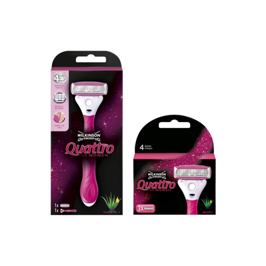 Wilkinson Sword Quattro Kadın Tıraş Bıçağı + 3 Yedek Başlık - 1