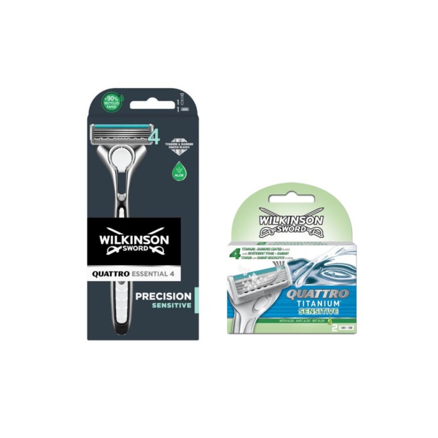 Wilkinson Sword Quattro Titanıum Sensıtıve Erkek Tıraş Bıçağı + 2 Yedek Başlık Set - 1