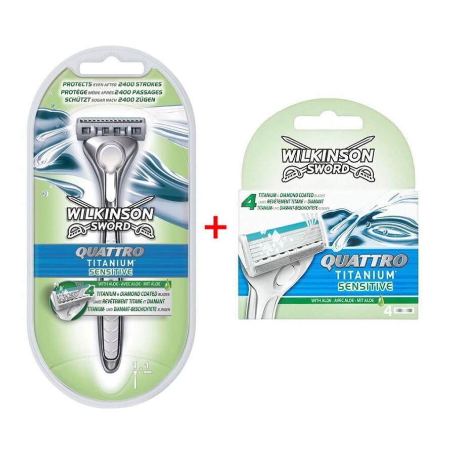 Wilkinson Sword Quattro Titanium Sistem Tıraş Bıçağı ve 4 Adet Yedek Başlık - 1